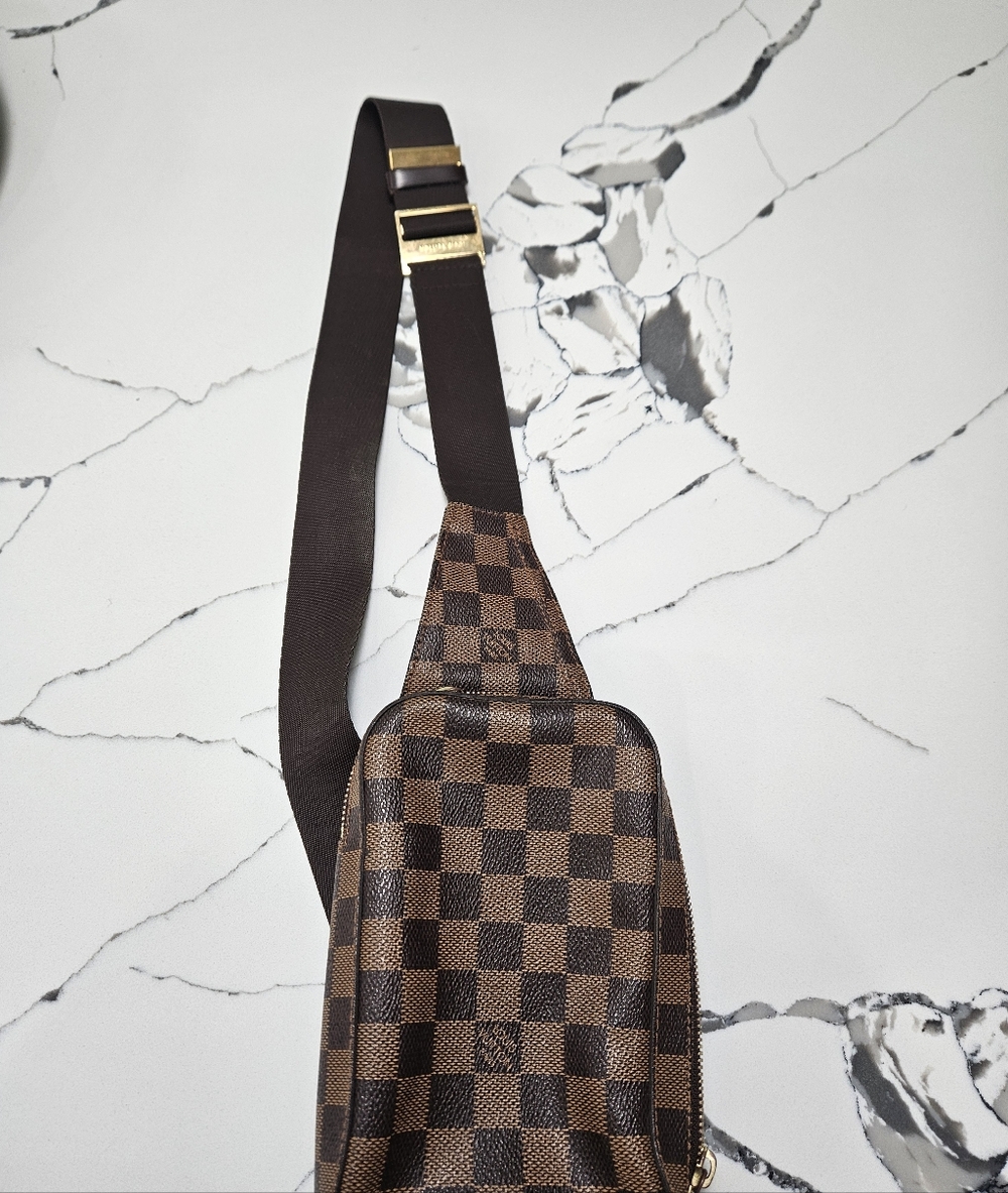Louis Vuitton Brown Checkered Belt Bag with Gold Accents